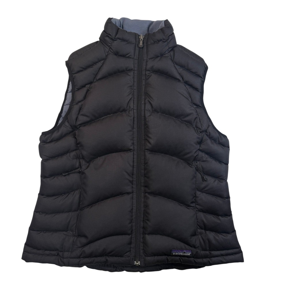 Patagonia Down Vest Womens Medium Black Full Zip Puffer Winter Quilted 84642